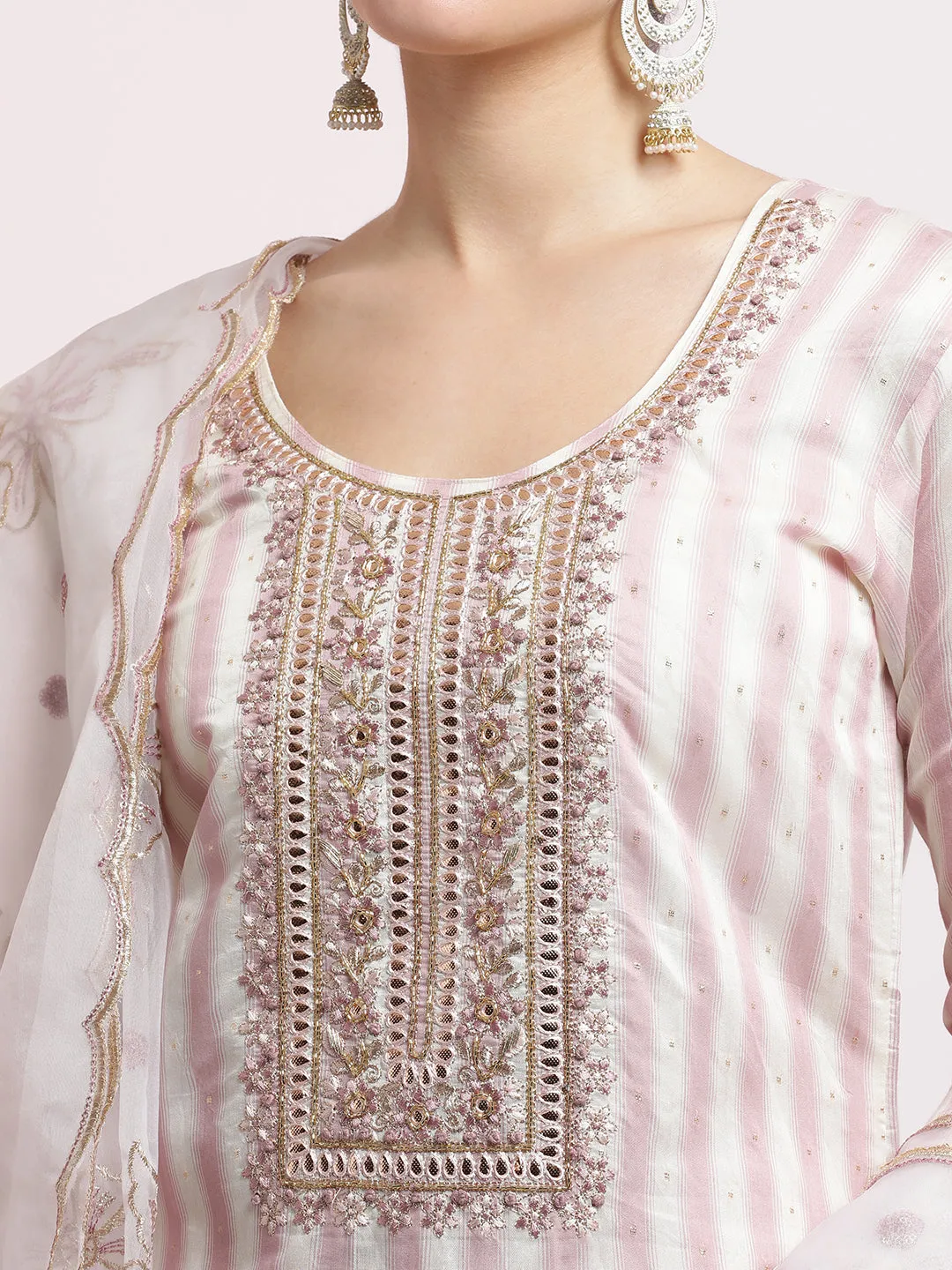 Embellished Silk Blend Kurta Set With Dupatta