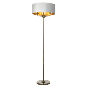 Endon 98935 Highclere 3lt Floor Antique brass plate & vintage white fabric 3 x 40W E14 candle (Required)