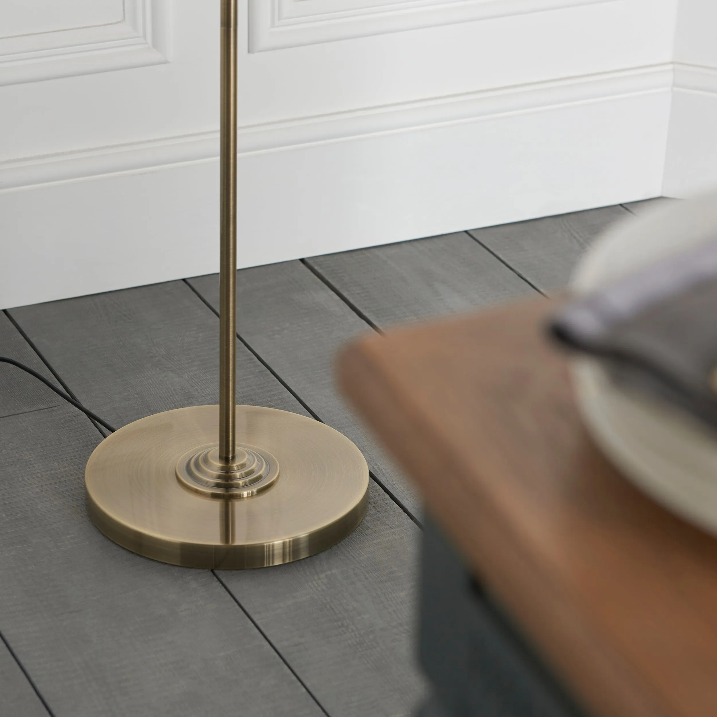 Endon 98935 Highclere 3lt Floor Antique brass plate & vintage white fabric 3 x 40W E14 candle (Required)