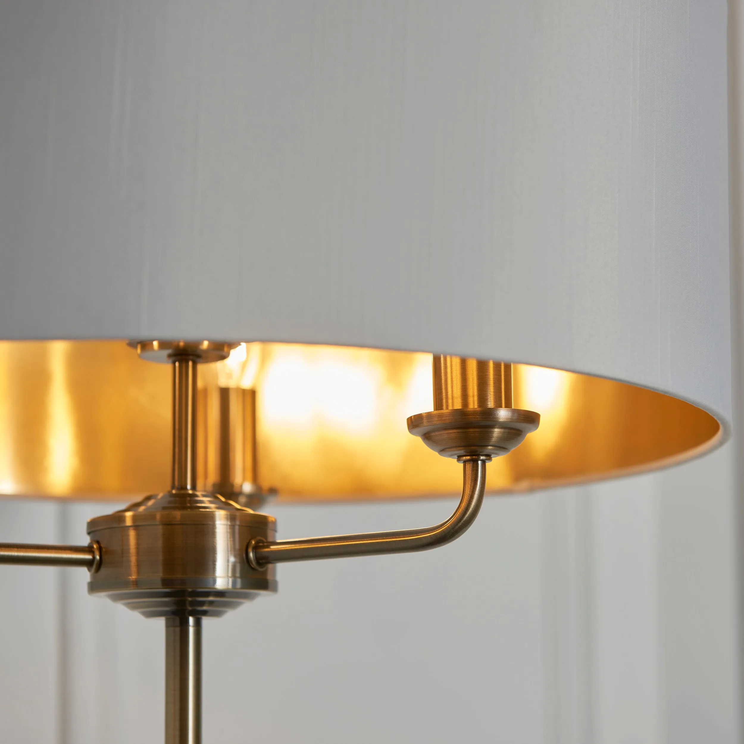 Endon 98935 Highclere 3lt Floor Antique brass plate & vintage white fabric 3 x 40W E14 candle (Required)
