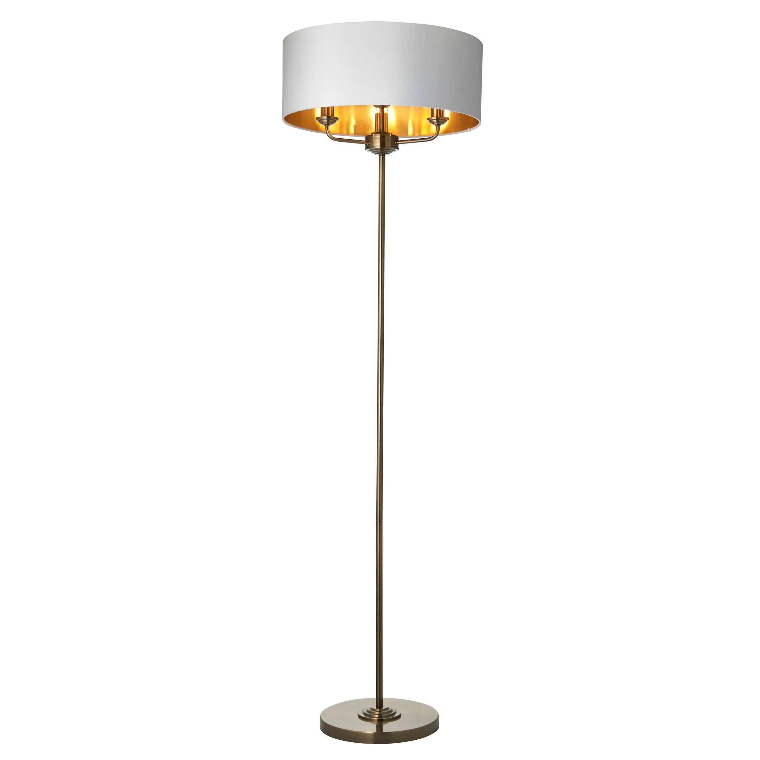 Endon 98935 Highclere 3lt Floor Antique brass plate & vintage white fabric 3 x 40W E14 candle (Required)