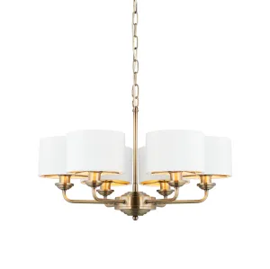 Endon 98936 Highclere 6lt Pendant Antique brass plate & vintage white fabric 6 x 28W E14 Eco golf (Required)