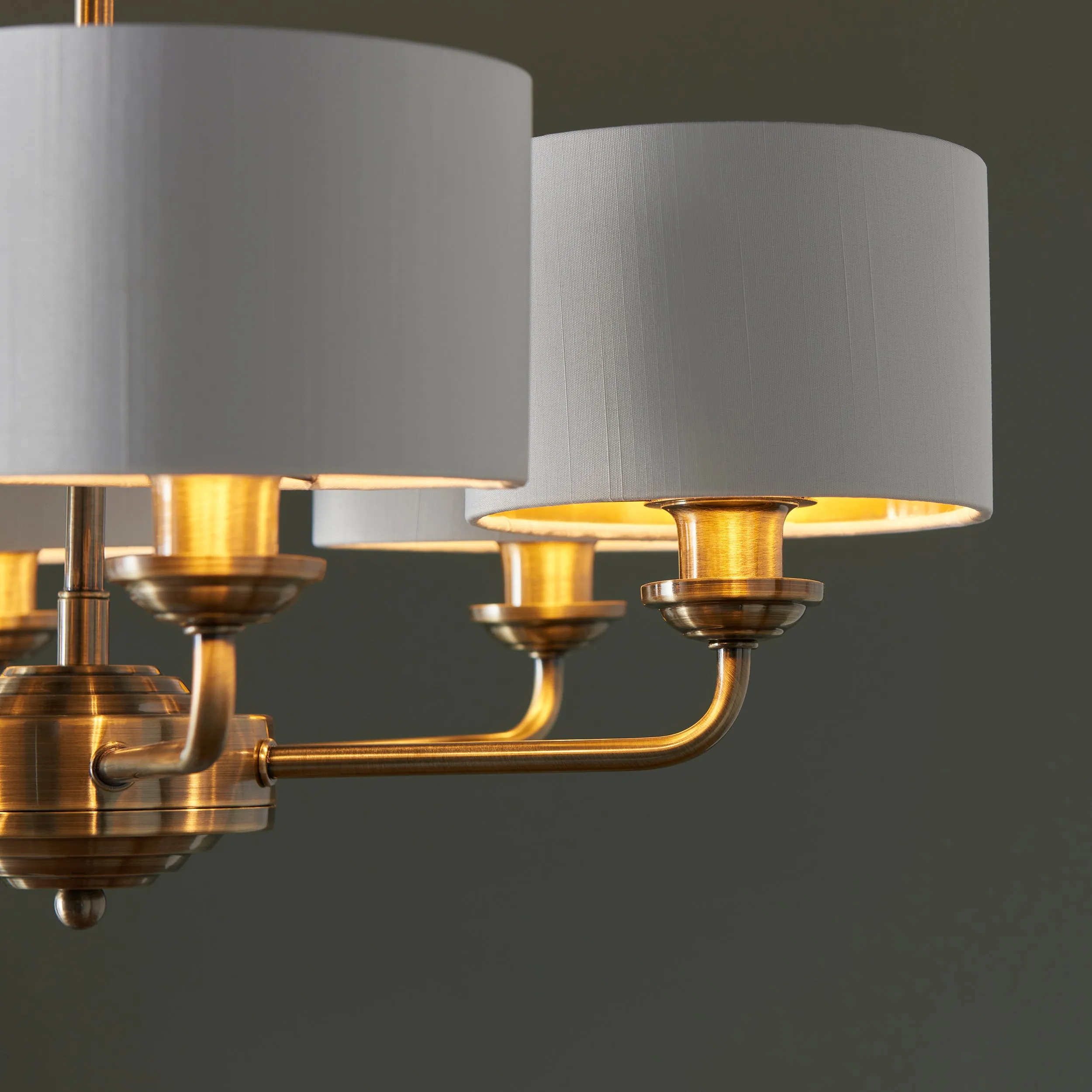 Endon 98936 Highclere 6lt Pendant Antique brass plate & vintage white fabric 6 x 28W E14 Eco golf (Required)