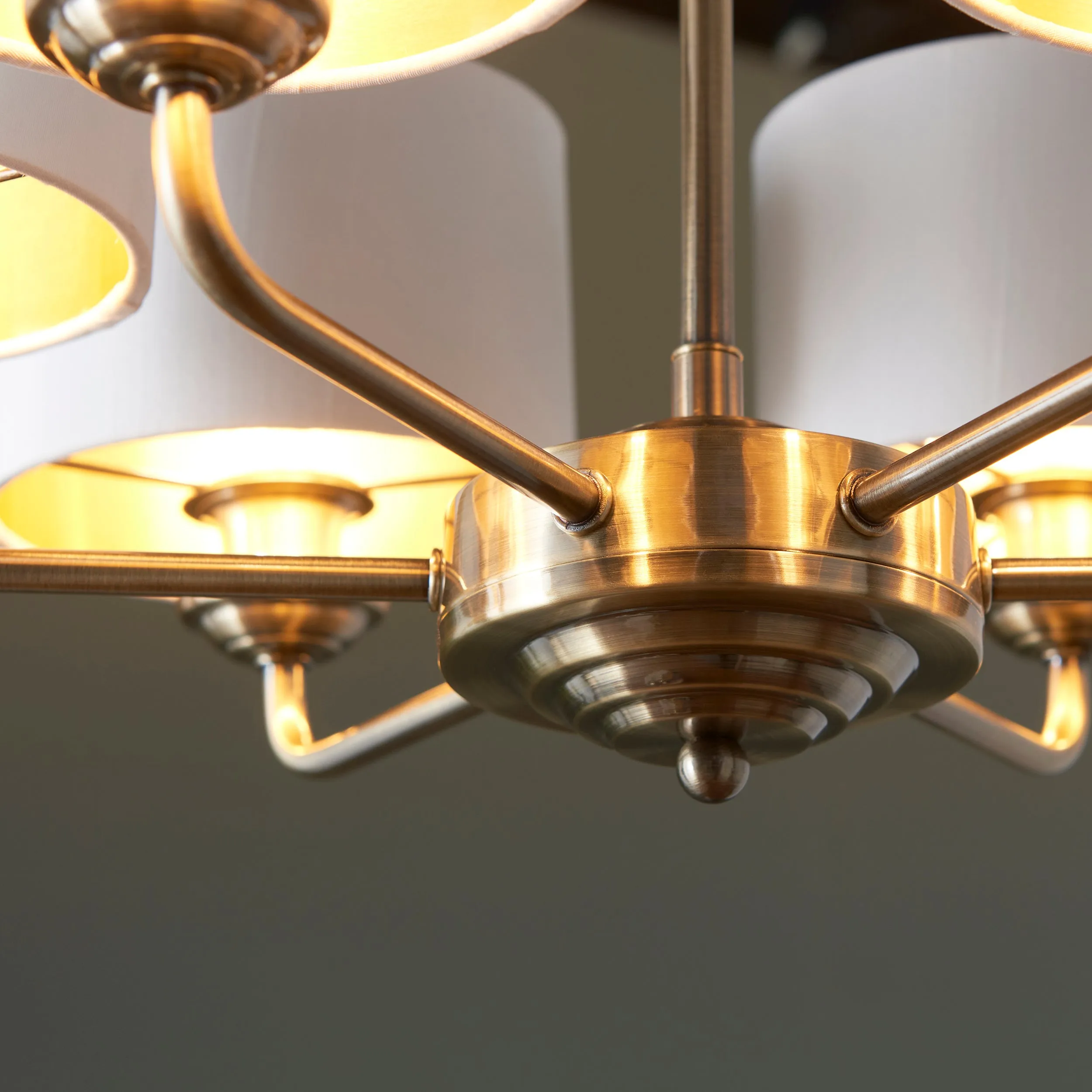 Endon 98936 Highclere 6lt Pendant Antique brass plate & vintage white fabric 6 x 28W E14 Eco golf (Required)
