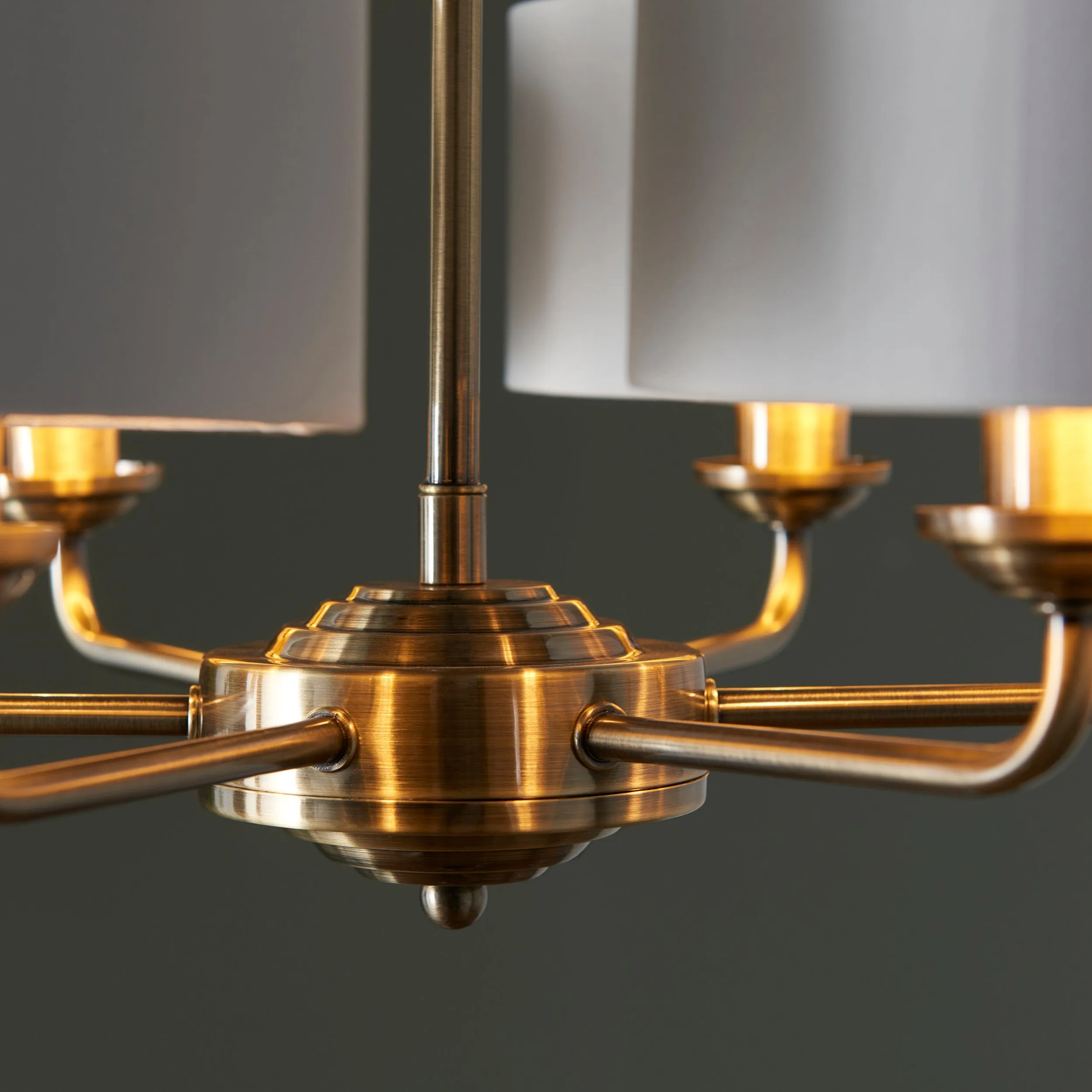 Endon 98936 Highclere 6lt Pendant Antique brass plate & vintage white fabric 6 x 28W E14 Eco golf (Required)