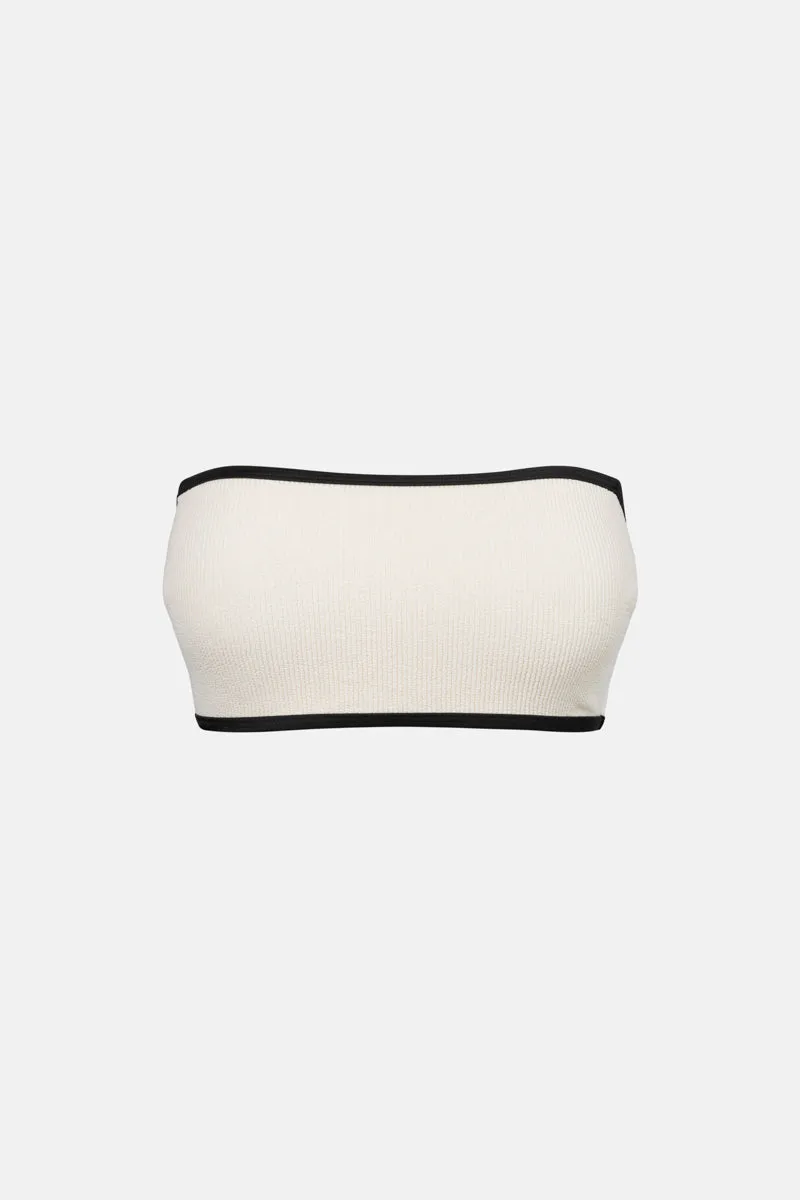 Essential Rib Contrast Bandeau Top Creme