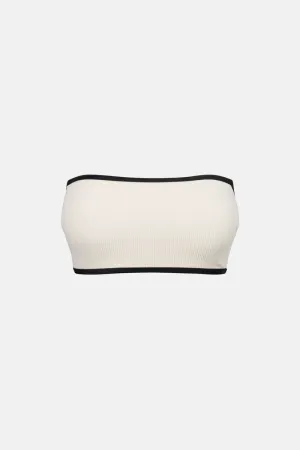 Essential Rib Contrast Bandeau Top Creme