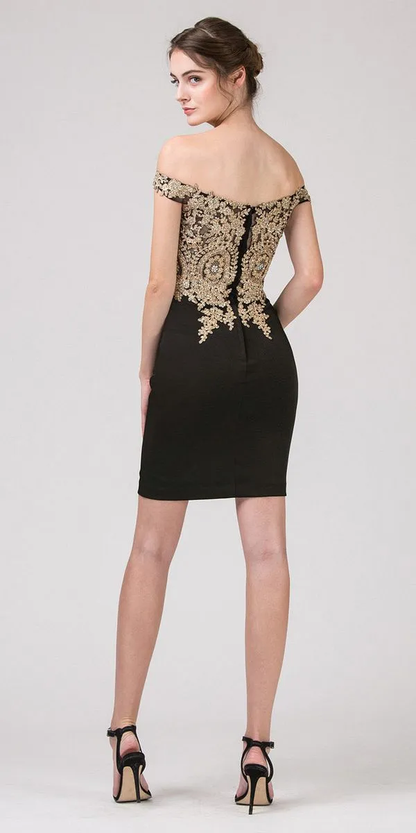 Eureka 6032 Off-Shoulder Embellished Bodice Short Party Dress