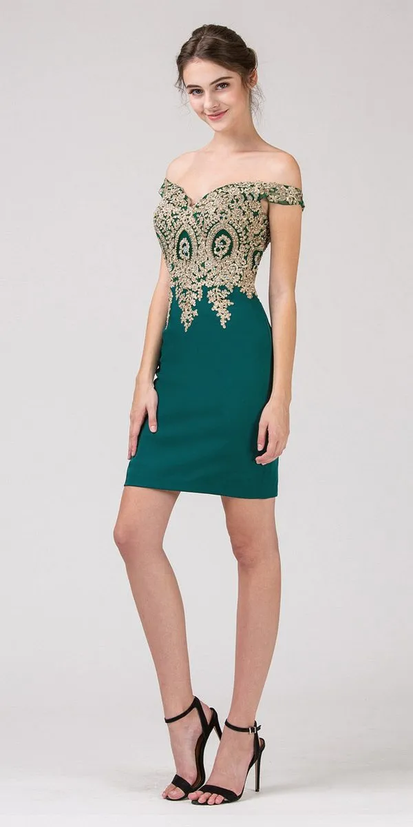 Eureka 6032 Off-Shoulder Embellished Bodice Short Party Dress