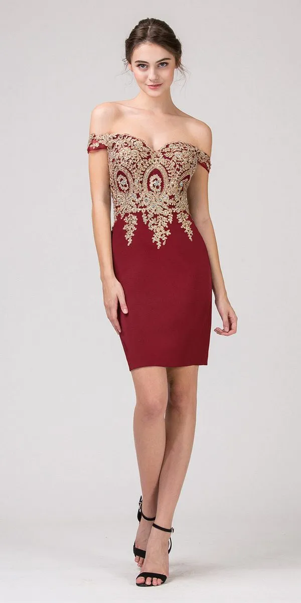 Eureka 6032 Off-Shoulder Embellished Bodice Short Party Dress