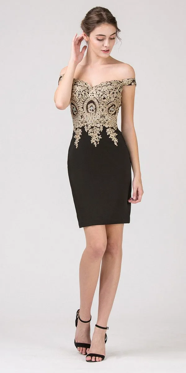 Eureka 6032 Off-Shoulder Embellished Bodice Short Party Dress