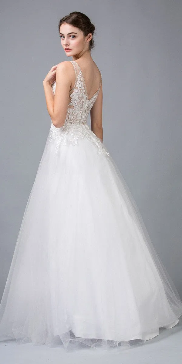 Eureka 9110 V-Neck and Back Appliqued Wedding Gown