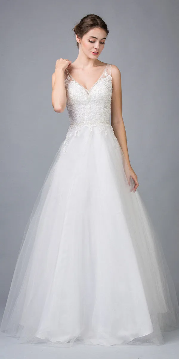 Eureka 9110 V-Neck and Back Appliqued Wedding Gown