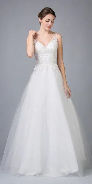 Eureka 9110 V-Neck and Back Appliqued Wedding Gown