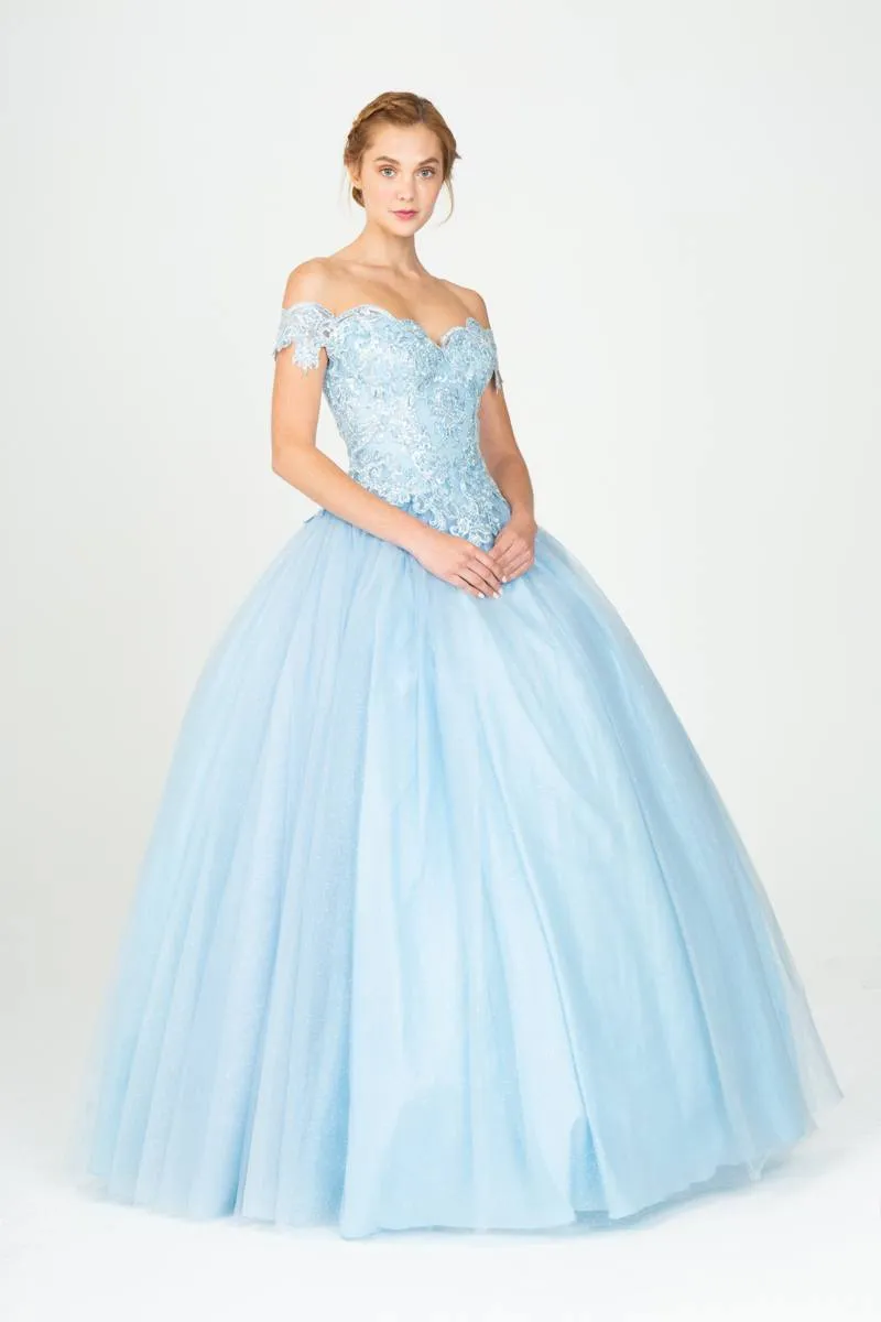 Eureka 9300 Princess Ball Gown Off-Shoulder Glittery Mesh Corset Back