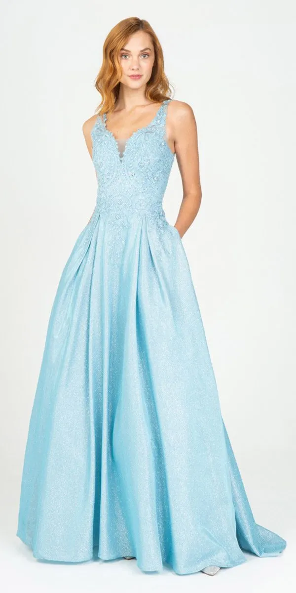 Eureka 9606 Shimmering Long Dress Appliqued Bodice