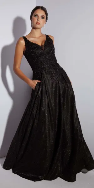 Eureka 9606 Shimmering Long Dress Appliqued Bodice