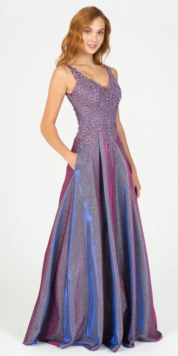 Eureka 9606 Shimmering Long Dress Appliqued Bodice