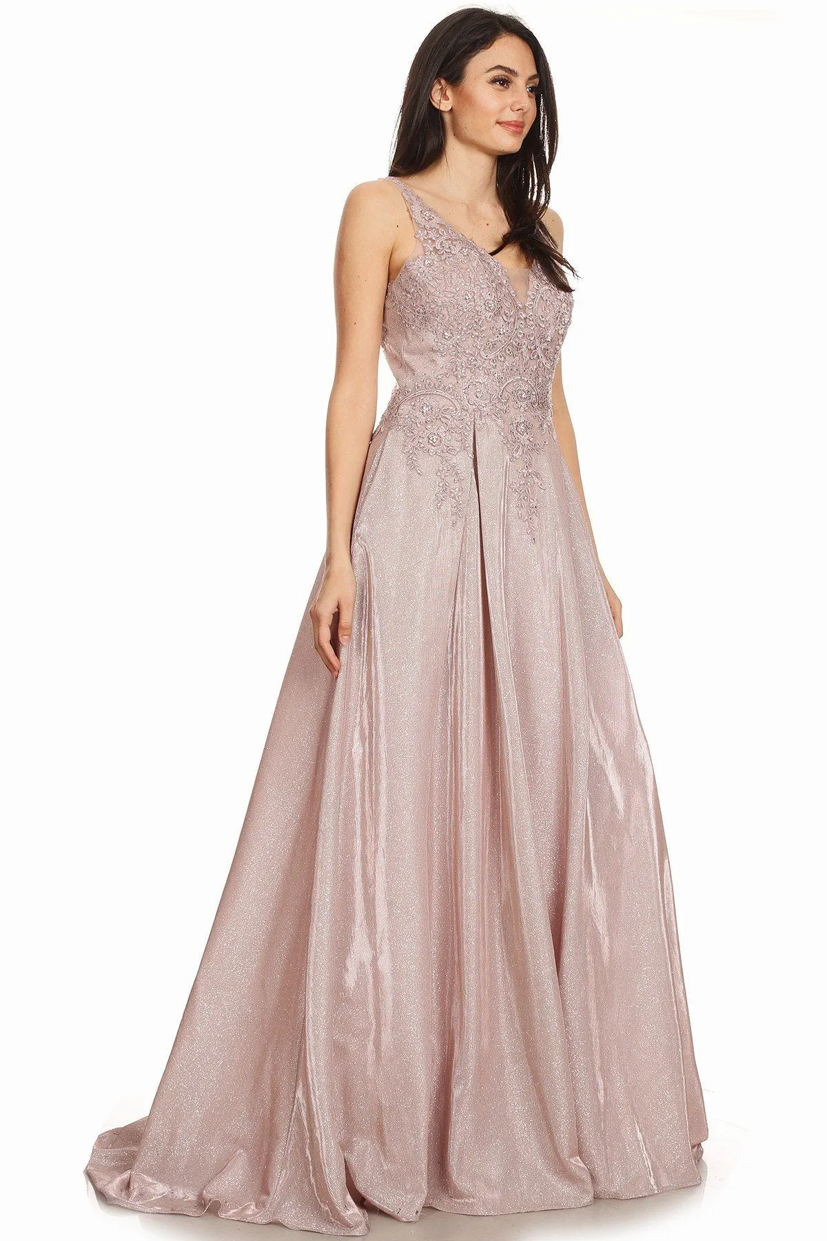 Eureka 9606 Shimmering Long Dress Appliqued Bodice