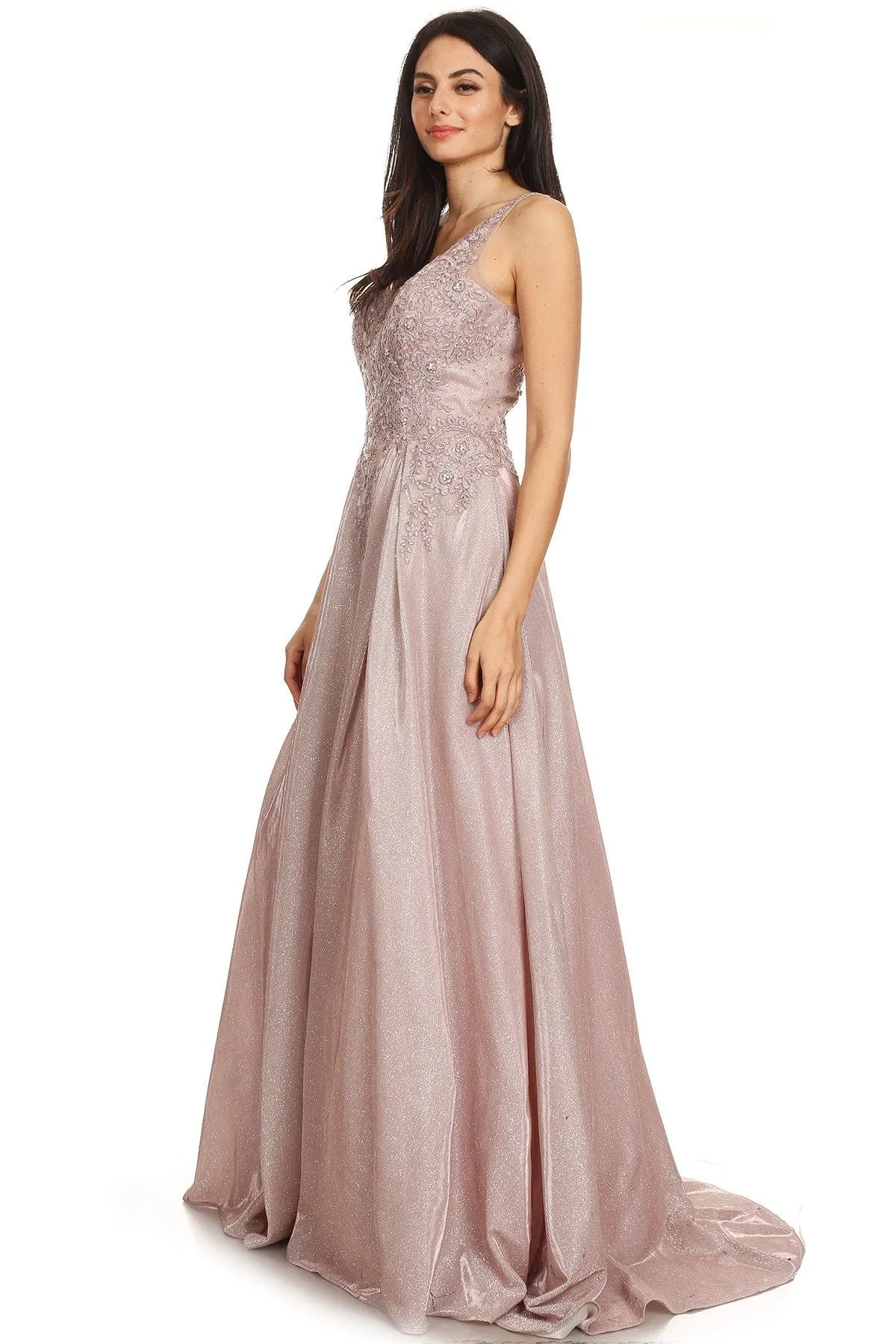 Eureka 9606 Shimmering Long Dress Appliqued Bodice
