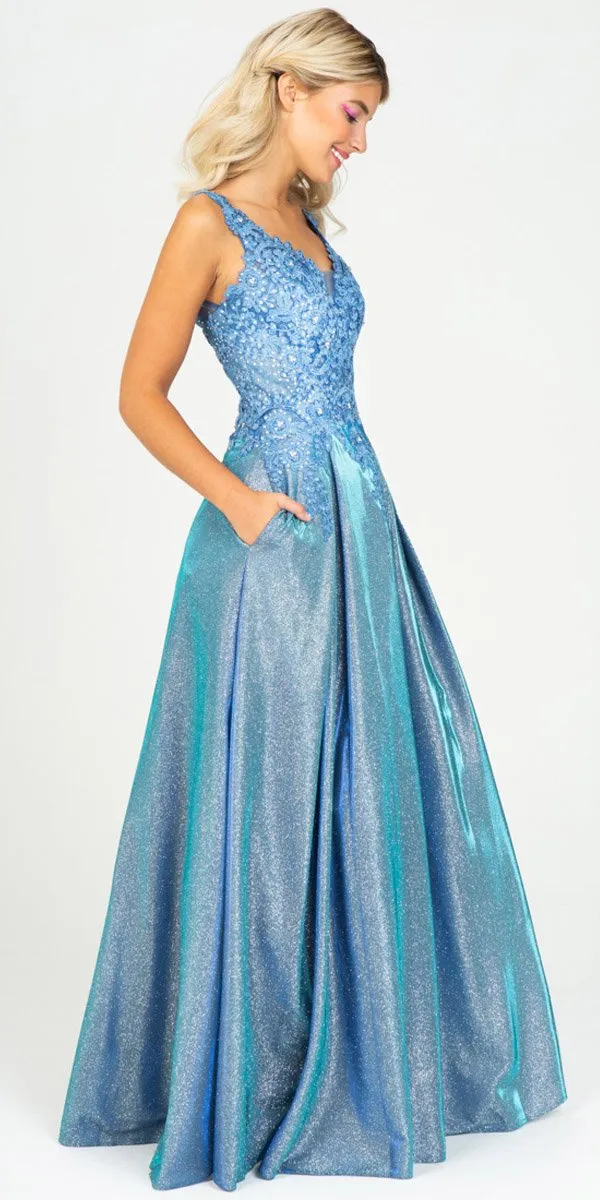 Eureka 9606 Shimmering Long Dress Appliqued Bodice