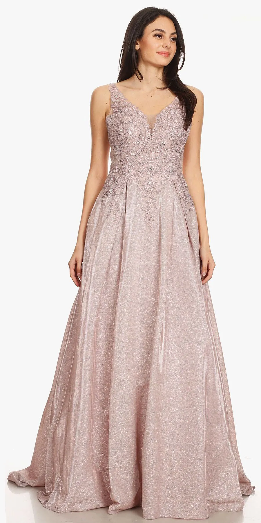 Eureka 9606 Shimmering Long Dress Appliqued Bodice