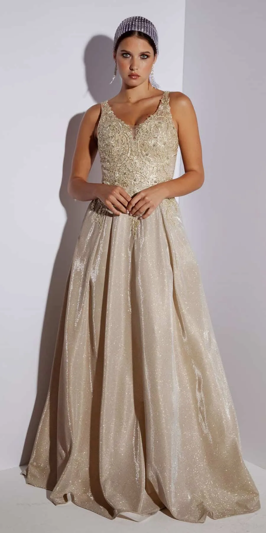 Eureka 9606 Shimmering Long Dress Appliqued Bodice