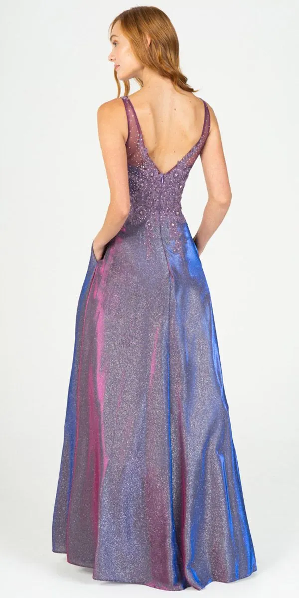 Eureka 9606 Shimmering Long Dress Appliqued Bodice