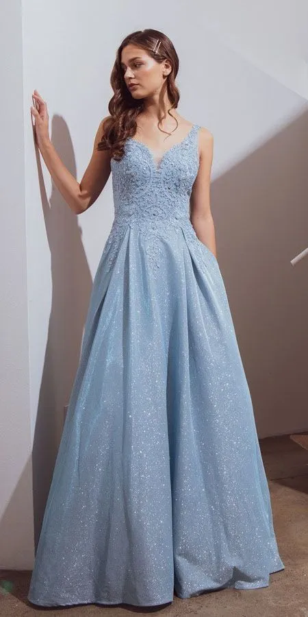 Eureka 9606 Shimmering Long Dress Appliqued Bodice