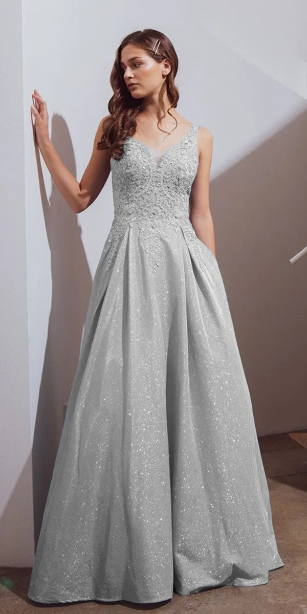 Eureka 9606 Shimmering Long Dress Appliqued Bodice
