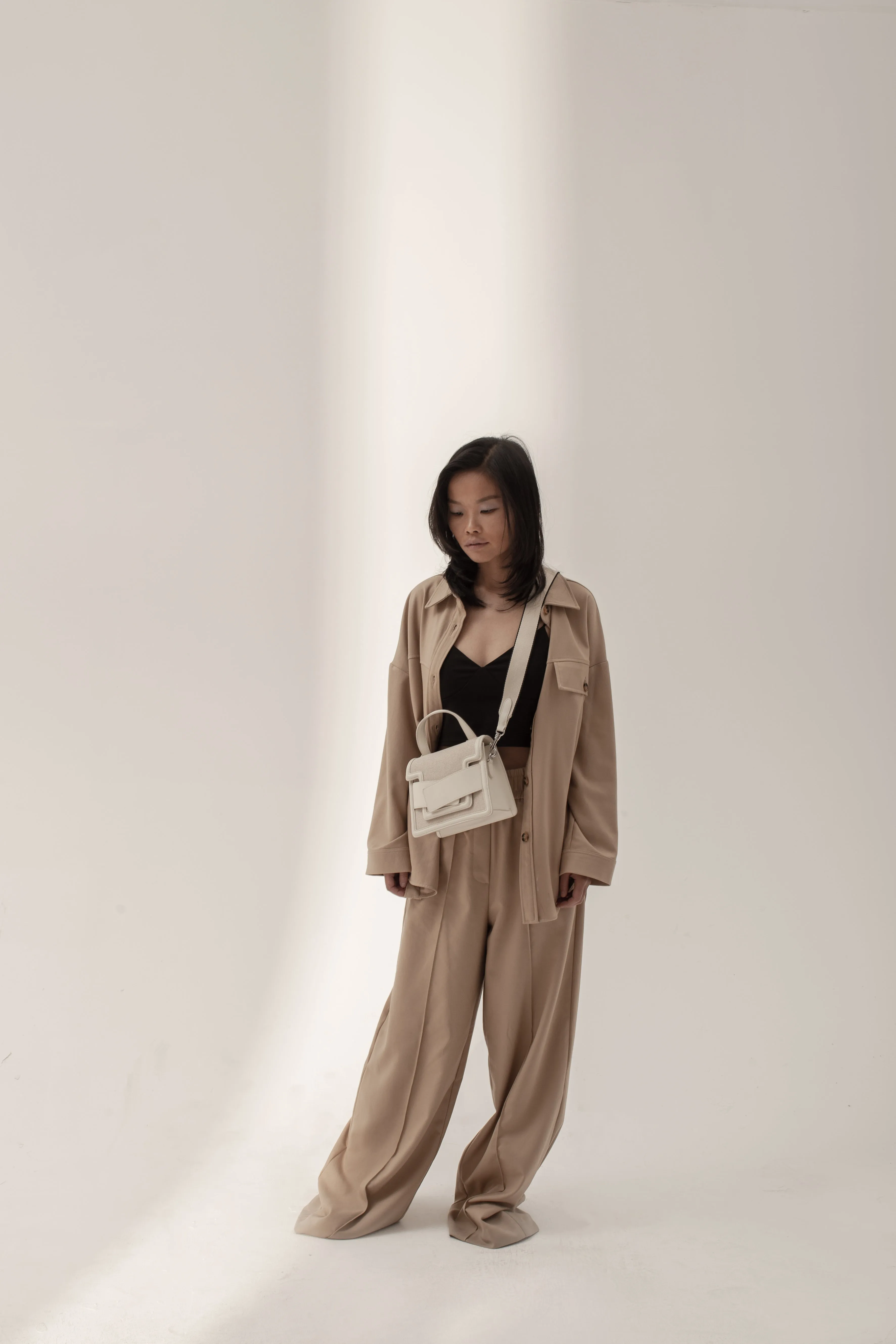 Evelyn Bag in Canvas and Genuine Leather, White