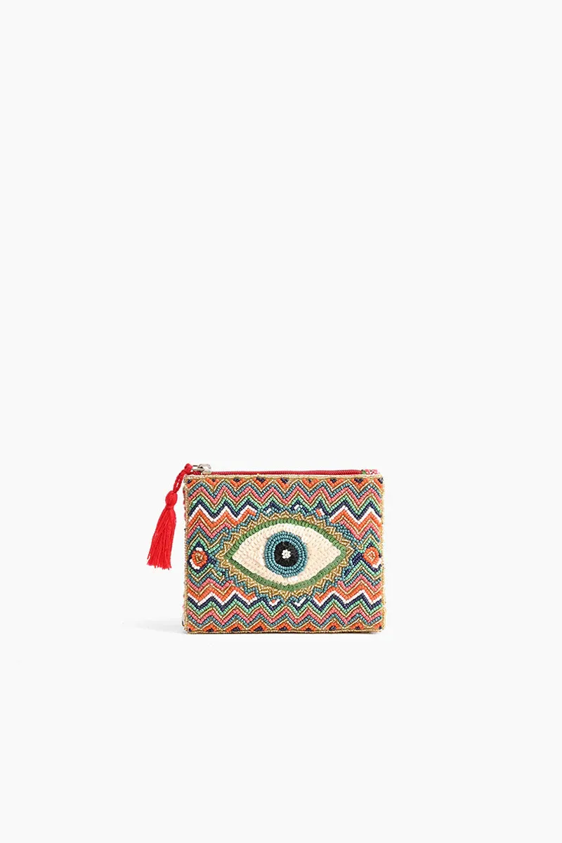 Evil Eye Bead Embellished Coin Purse