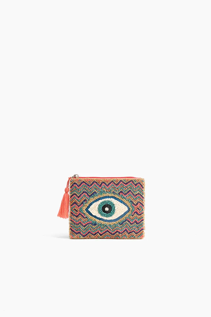 Evil Eye Bead Embellished Coin Purse