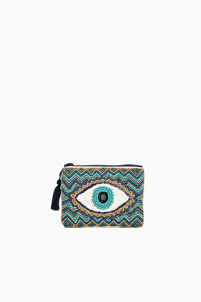 Evil Eye Bead Embellished Coin Purse
