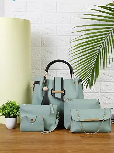 Fargo Handbag For Women And Girls COMBO SET OF 5 (Light5pc) (Green)