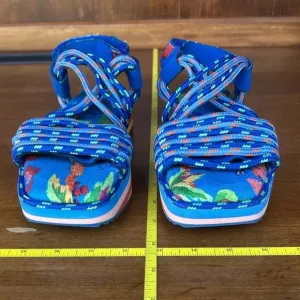 Farm Rio women platform adjustable sandal Macaw blue open toe US 6 /EU 36 EUC
