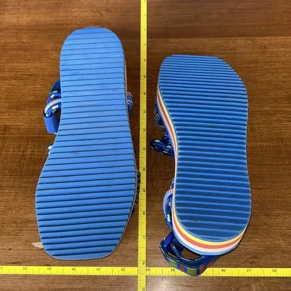 Farm Rio women platform adjustable sandal Macaw blue open toe US 6 /EU 36 EUC