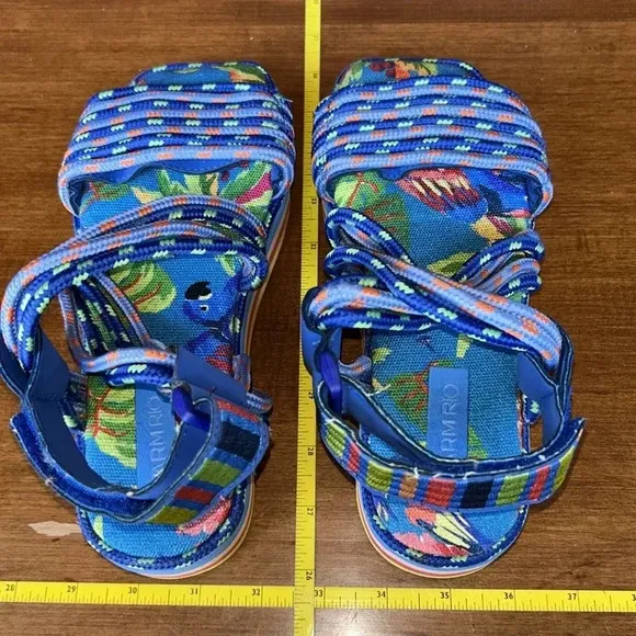 Farm Rio women platform adjustable sandal Macaw blue open toe US 6 /EU 36 EUC