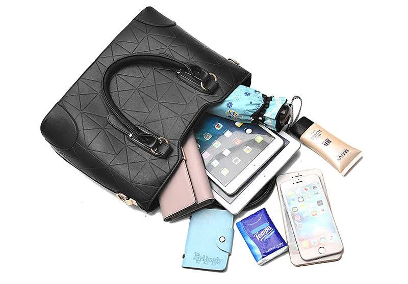 Fashion Unique 2 In 1 Patterned Leather Handbag - Black