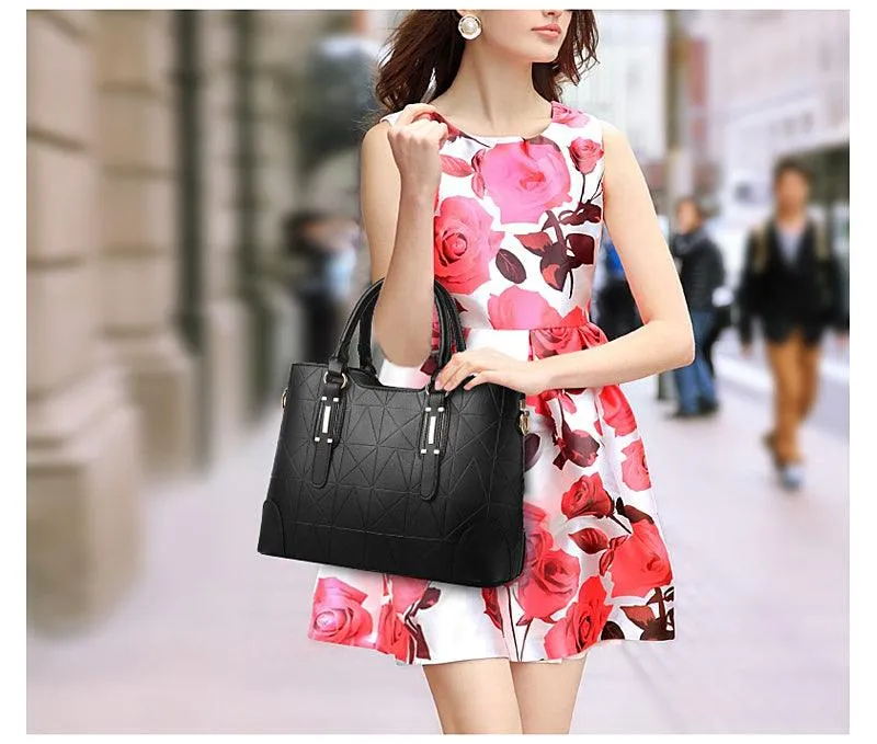 Fashion Unique 2 In 1 Patterned Leather Handbag - Black