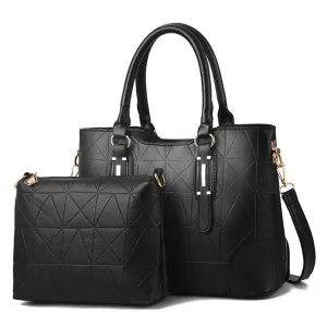 Fashion Unique 2 In 1 Patterned Leather Handbag - Black