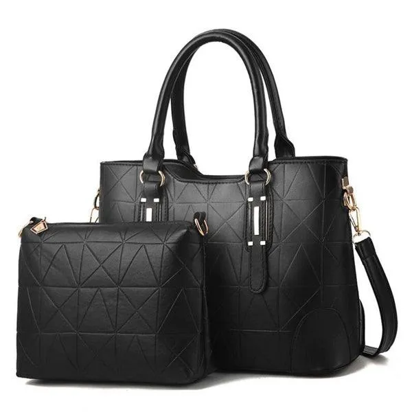 Fashion Unique 2 In 1 Patterned Leather Handbag - Black