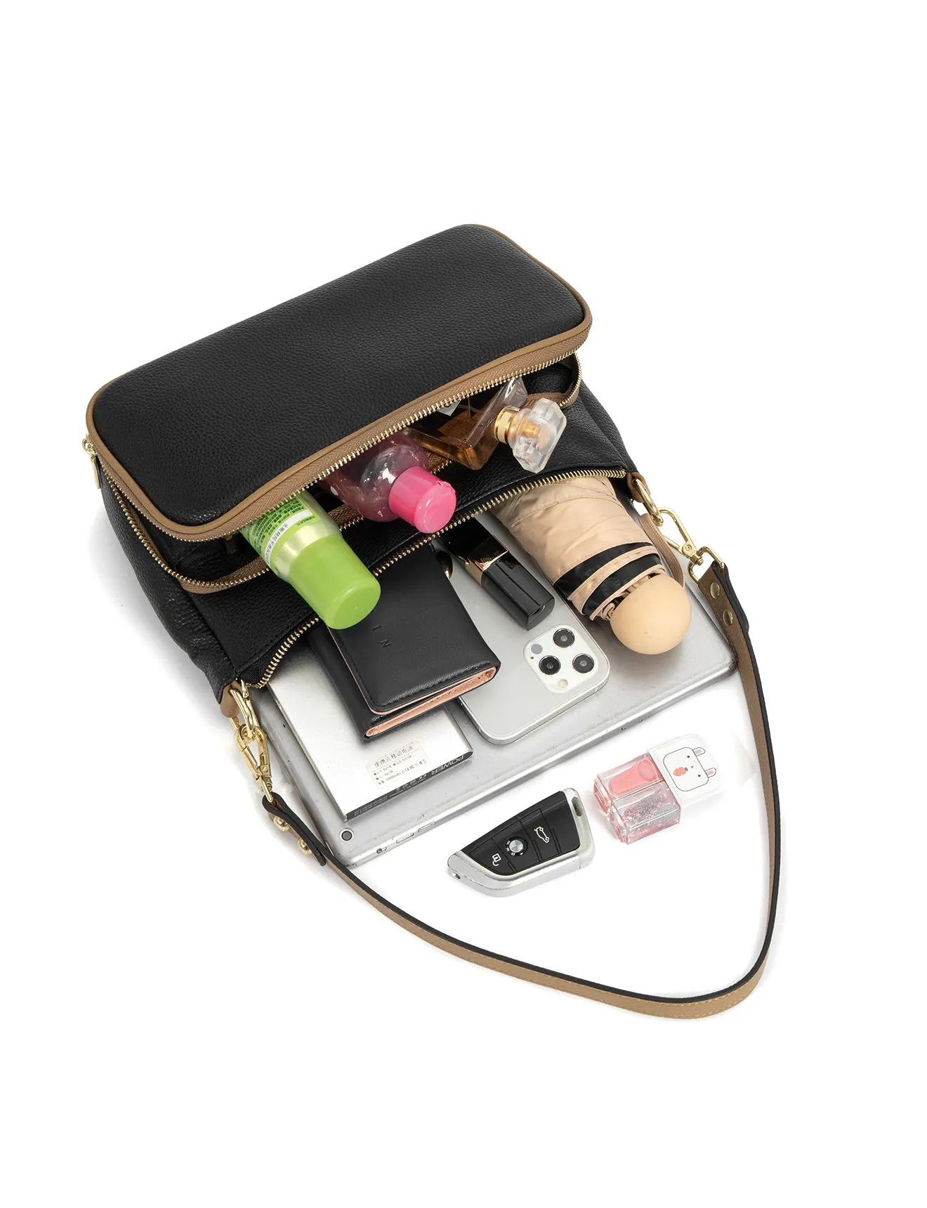 FELICITY LEATHER XBODY BAG- E1-0814A-BLK/CAM