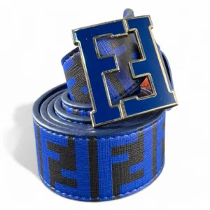 Fendi Blue Patterned Canvas Belt with Iconic FF Buckle