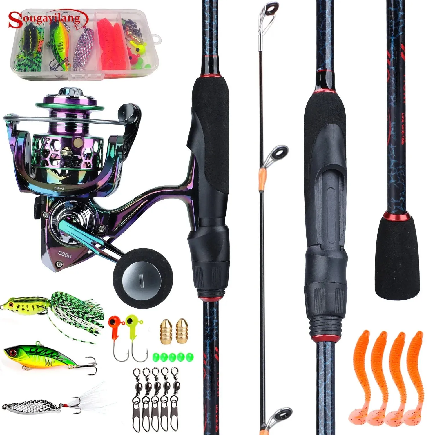 Fishing Rod Reel traveller Combo 1.8-2.4m 5 Sections Spinning Reel and 5.2:1 Gear Ratio 1000-3000 Series