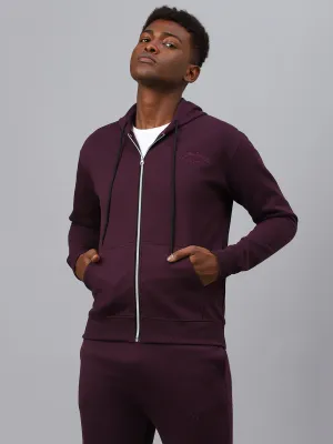Fitkin Men Purple Zipper Fleece Hooded Jacket