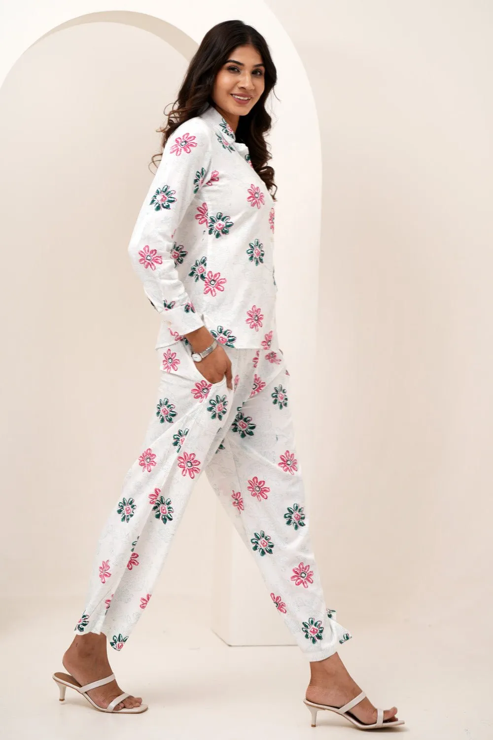Floral Bloom Duo Hand Block Printed Modal Silk Co-Ord Set