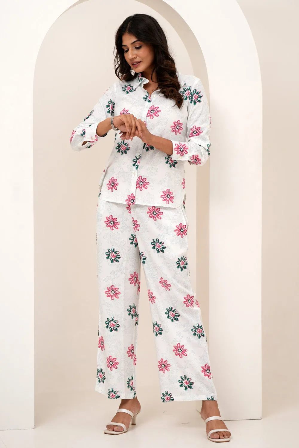 Floral Bloom Duo Hand Block Printed Modal Silk Co-Ord Set