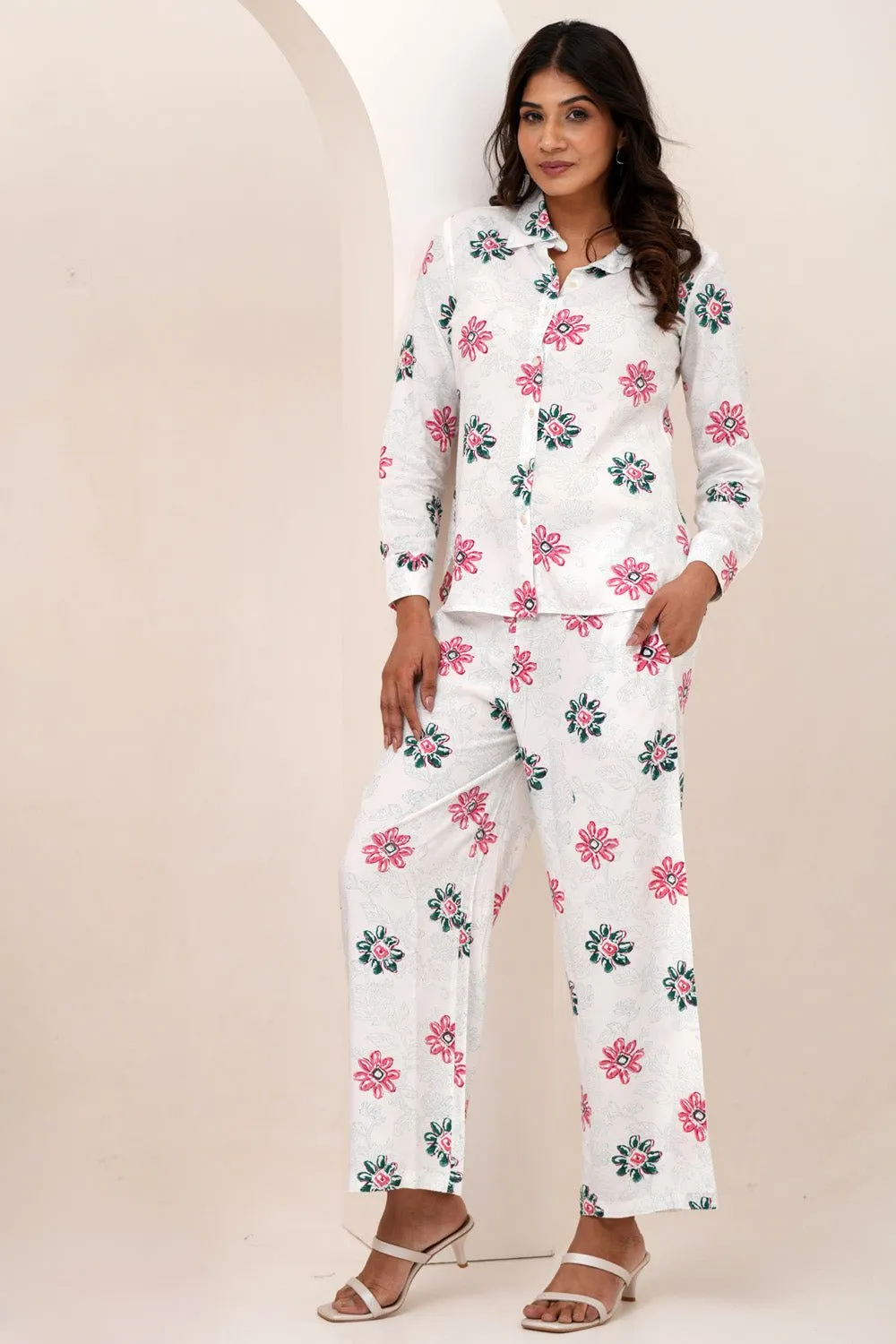 Floral Bloom Duo Hand Block Printed Modal Silk Co-Ord Set
