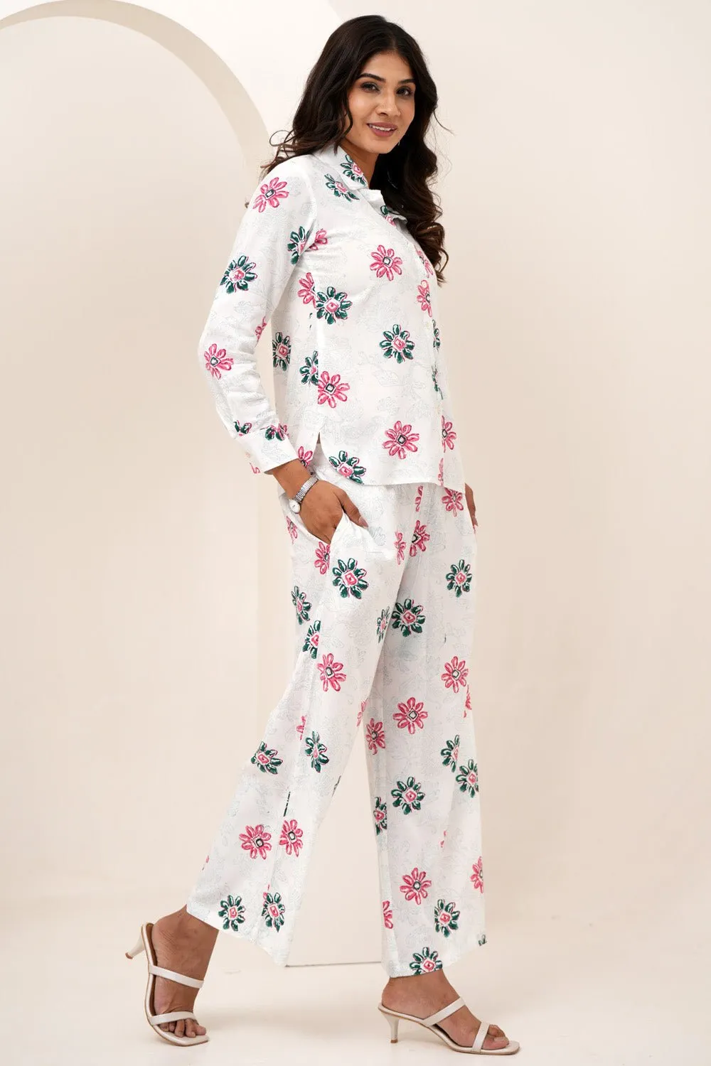 Floral Bloom Duo Hand Block Printed Modal Silk Co-Ord Set